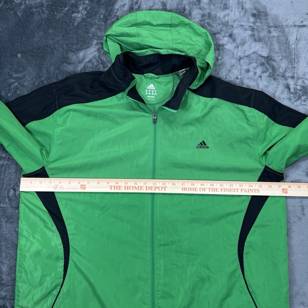 Adidas 2XL Windbreaker Jacket With Hood In Collar Green & Black Soccer Golf Coat - Picture 12 of 13